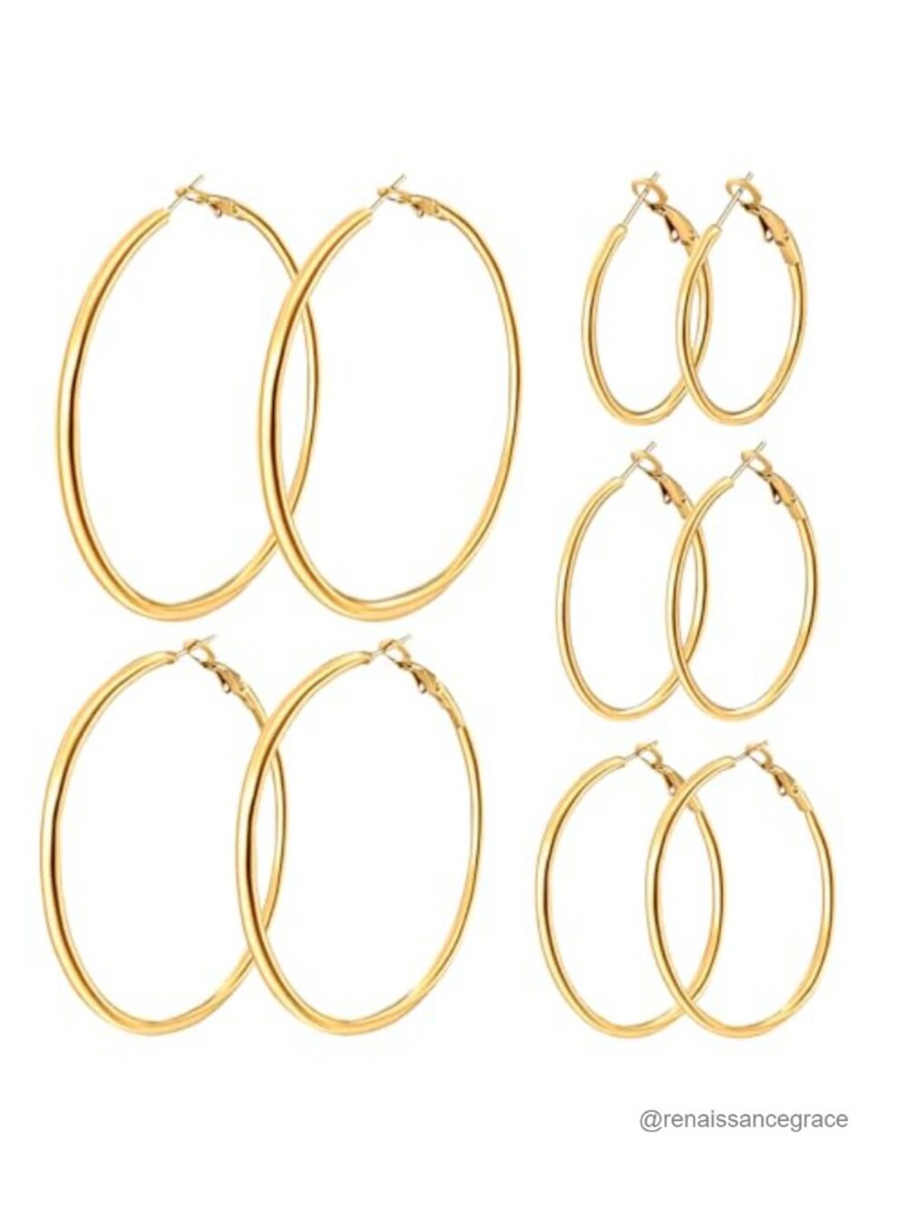 5 Pair 14K Gold Plated Stainless Steel Hoop Earrings Set Hypoallergenic